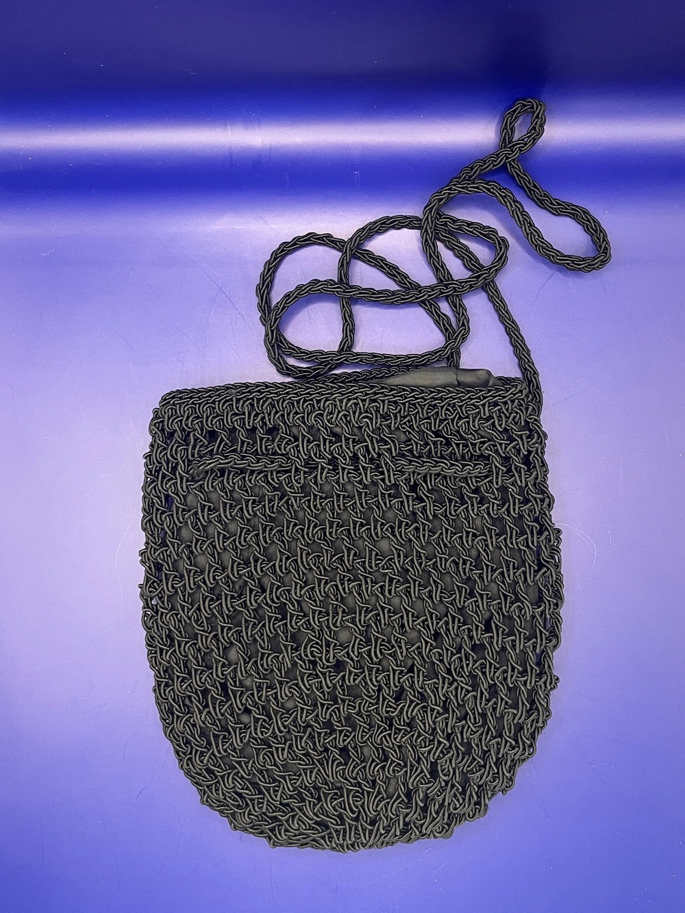 Handwoven Black Crochet Crossbody Bag - Women